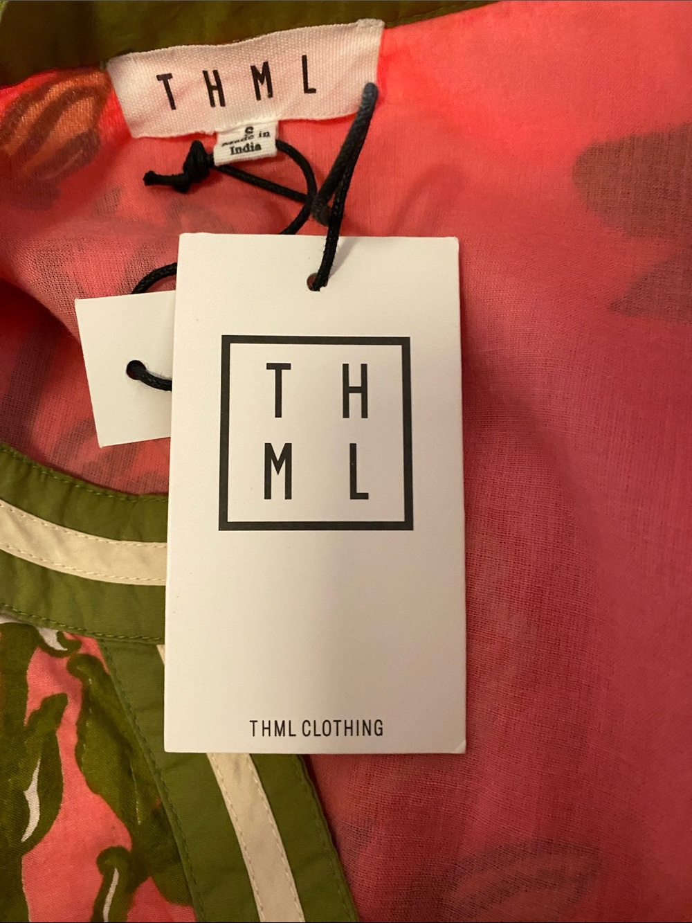 THML Pink Floral Maxi Dress with Olive Trim - Picture 10 of 13